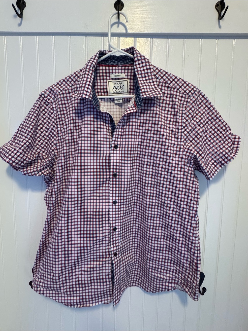 Short LP Sleeve men's red, white & blue XL slim fit shirt